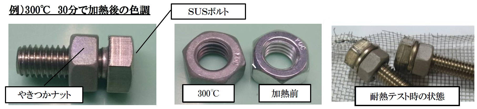 ナットの加熱後の色調変化